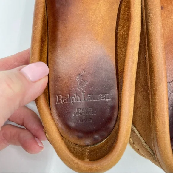 Ralph Lauren Equestrian Loafers 7 1/2 Tan/White - Picture 15 of 16